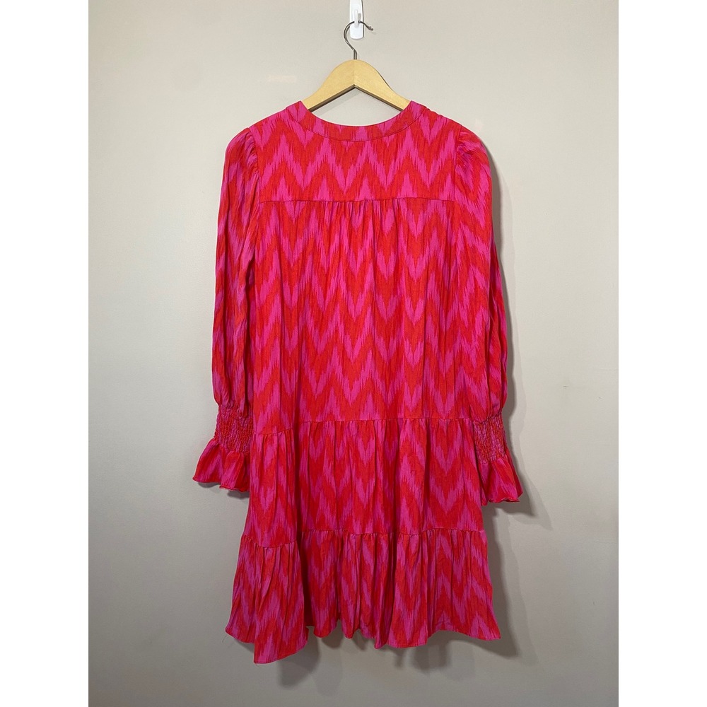 Tuckernuck Pomander Place Kenzo Dress‎ LARGE Pink Red Ikat Tiered Preppy Shift - Picture 2 of 5